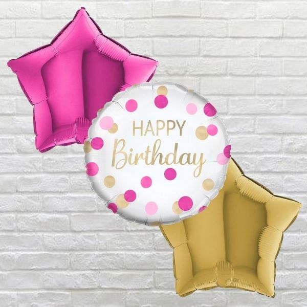 Gold/Pink Polka Dots Birthday Bouquet