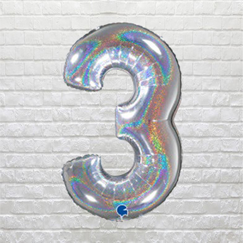 Silver Glitter Birthday Number 3
