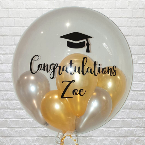 personalised clear silver/gold mini balloon bubble - grad