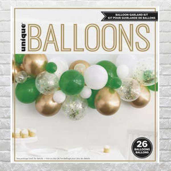 green white gold balloon garland