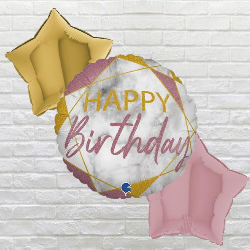 Happy Birthday Rose Gold Marble Balloon Bouquet