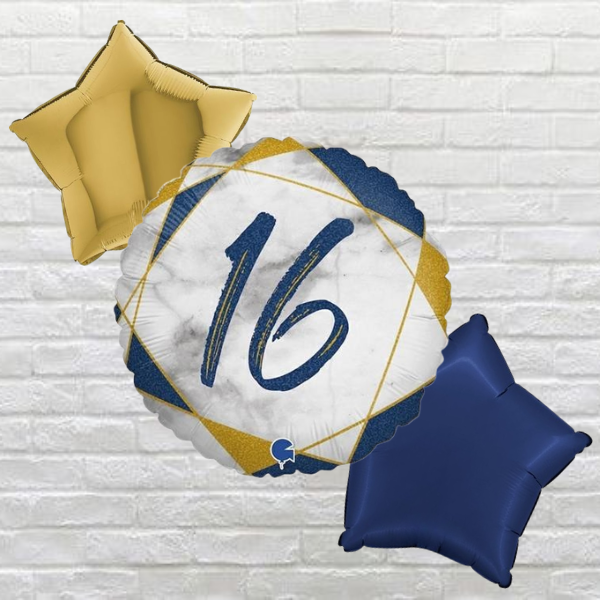 Happy 16th Birthday Blue Marble Balloon Bouquet