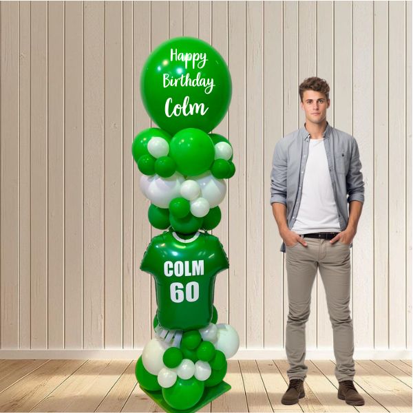Green and White Football Balloon Stand