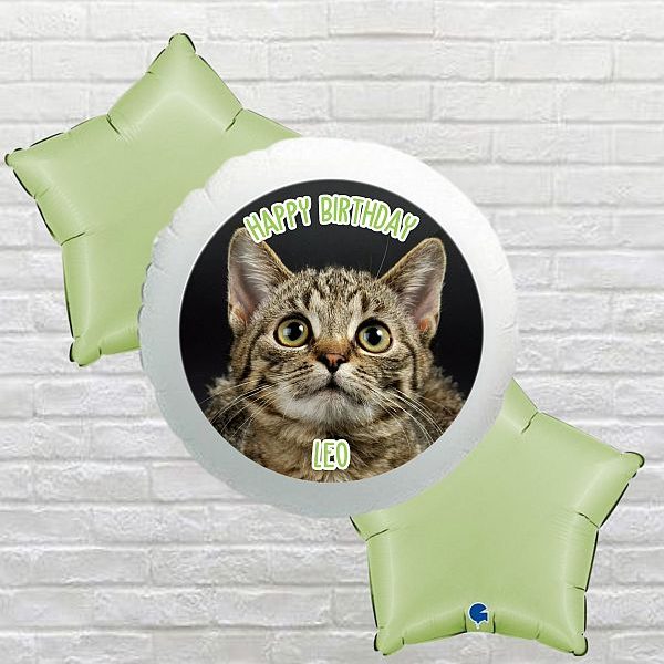 Olive Green Star Happy Birthday Cat Photo Bouquet