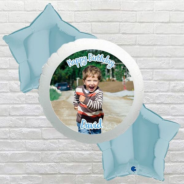 Pale Blue Star Happy Birthday Boy Photo Bouquet
