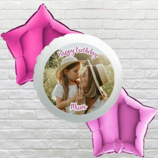 Pink Stars Happy Birthday Mum Photo Bouquet