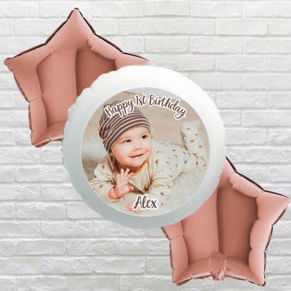 Rose Gold Happy 1st Birthday Photo Bouquet