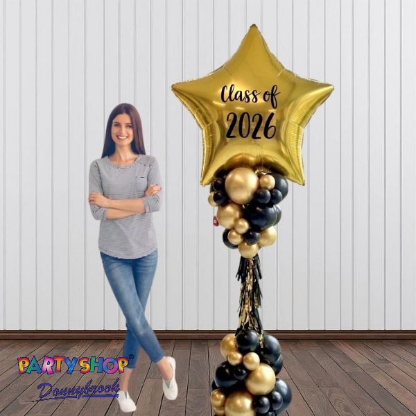 Class of 2026 - Gold and Black Balloon Stand