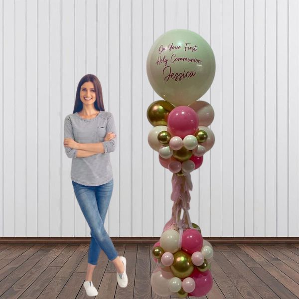 Pink, White and Gold Communion Balloon Pillar